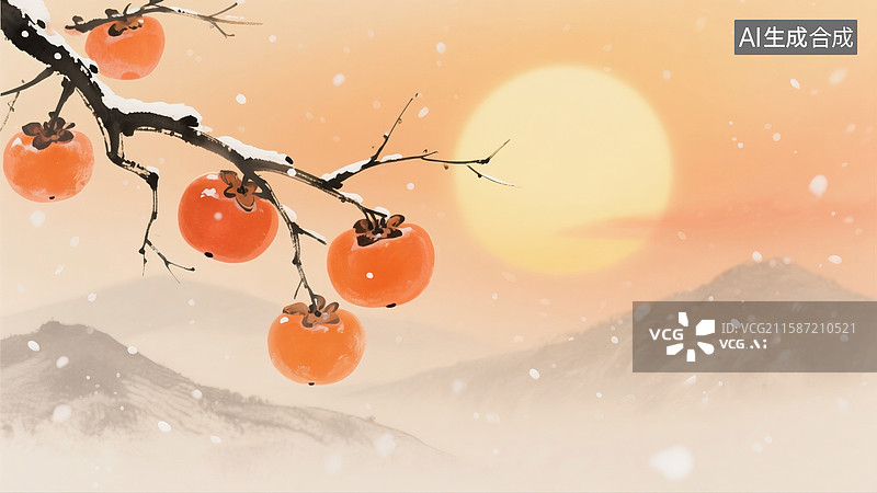 【AI数字艺术】霜降海报水墨插画图片素材