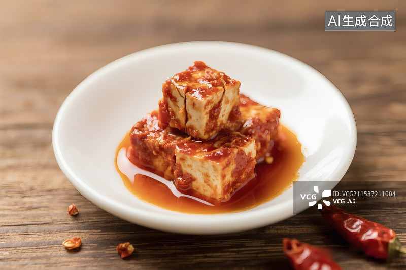 【AI数字艺术】木桌上一小碟下饭小菜，豆腐乳图片素材