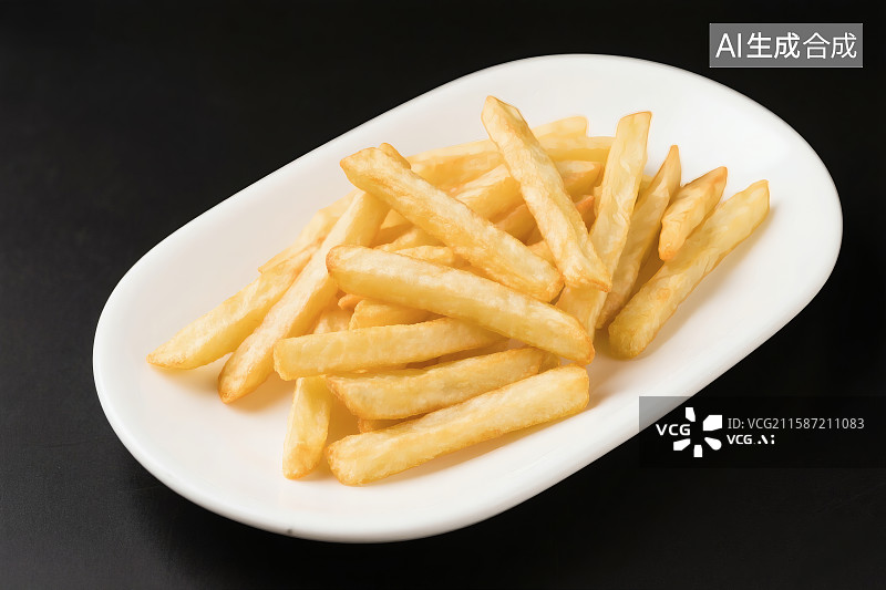【AI数字艺术】黑色背景，一碟油炸薯条图片素材