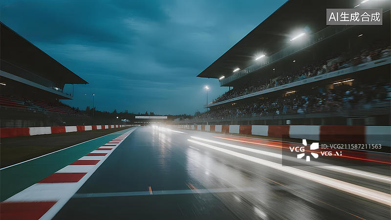 【AI数字艺术】夜间赛道上的光影速度图片素材