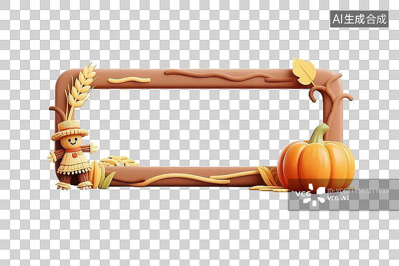 【AI数字艺术】可爱秋天稻草人南瓜丰收田园边框标题框图片素材