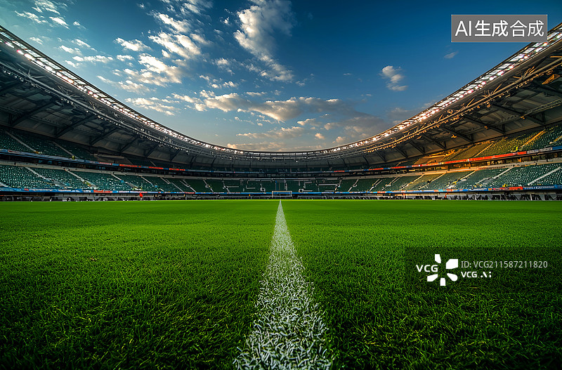 【AI数字艺术】蓝天白云下的足球场运动场图片素材