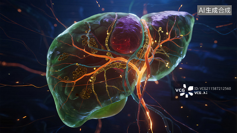 【AI数字艺术】生命脉动：科幻肝脏之光图片素材