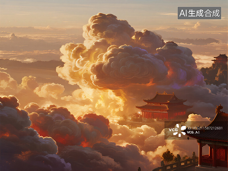 【AI数字艺术】仙境祥云：神光普照图片素材