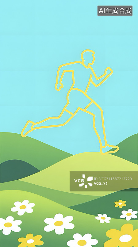 【AI数字艺术】扁平风跑步人物插画图片素材