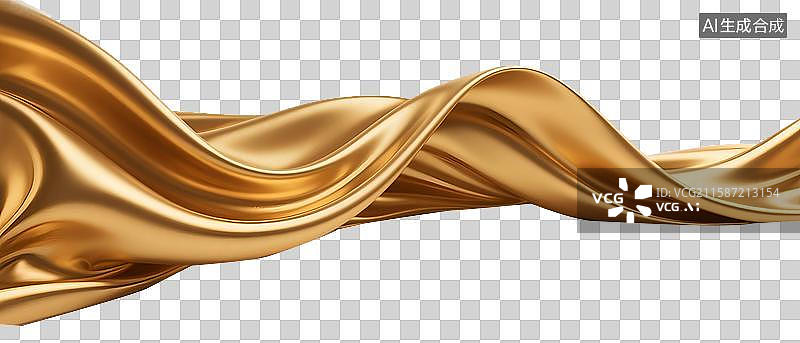 【AI数字艺术】流动的金色布料曲线3D渲染免扣元素图片素材