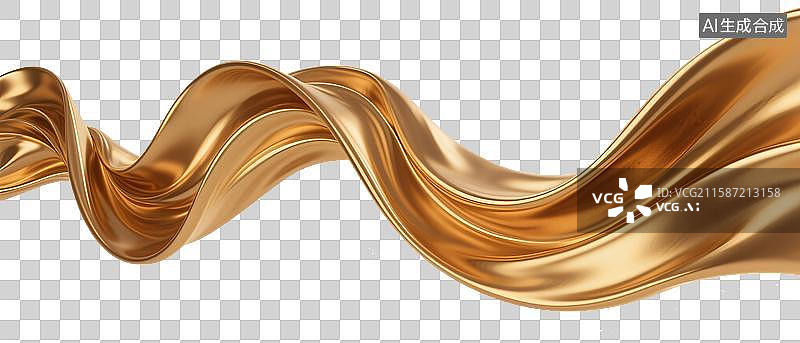 【AI数字艺术】流动的金色布料曲线3D渲染免扣元素图片素材