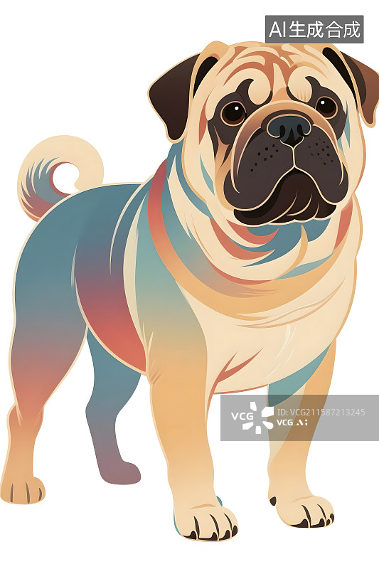 【AI数字艺术】国潮手绘插画元素沙皮狗图片素材