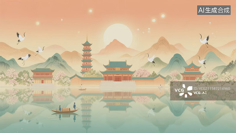 【AI数字艺术】古风山水画卷图片素材