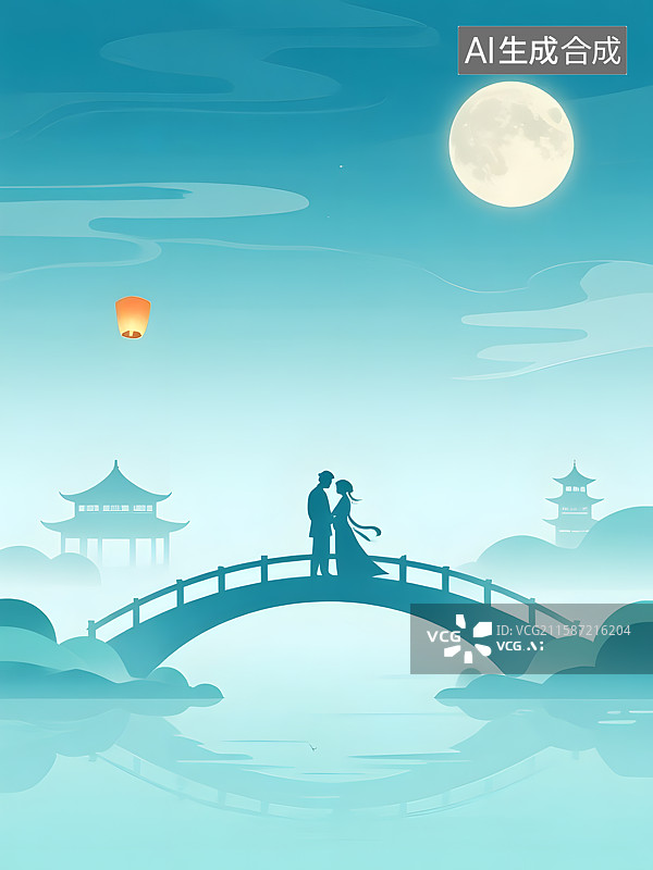 【AI数字艺术】情人节七夕国风中式传统节日浪漫海报电商广告背景图图片素材