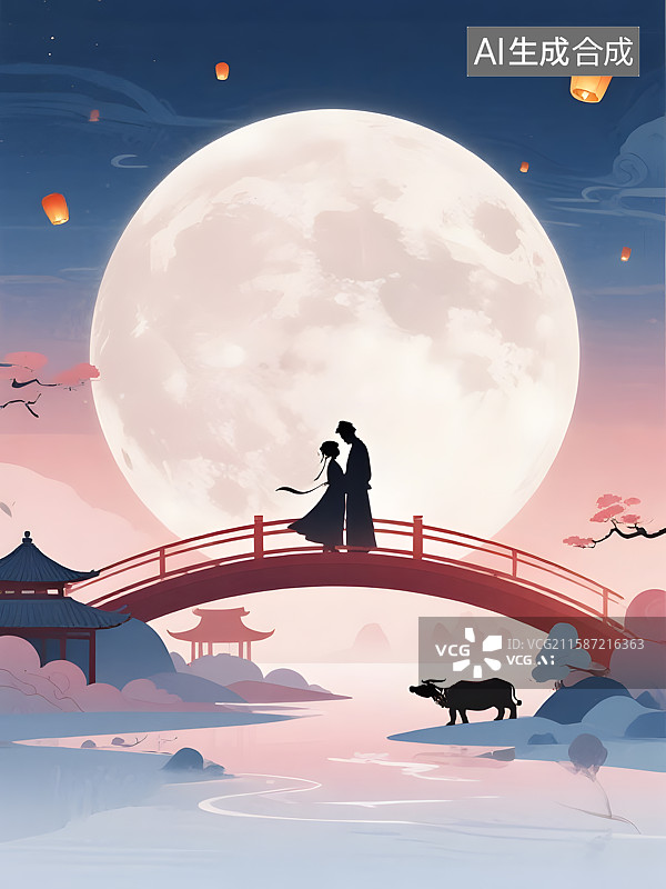 【AI数字艺术】情人节七夕国风中式传统节日浪漫海报电商广告背景图图片素材