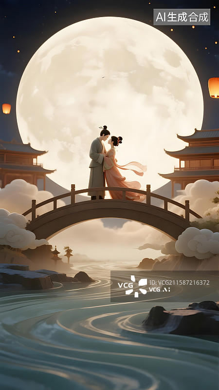 【AI数字艺术】情人节七夕国风中式传统节日浪漫海报电商广告背景图图片素材