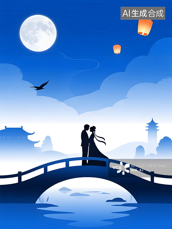 【AI数字艺术】情人节七夕国风中式传统节日浪漫海报电商广告背景图图片素材
