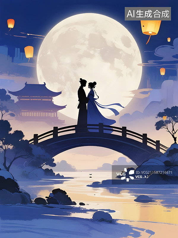 【AI数字艺术】情人节七夕国风中式传统节日浪漫海报电商广告背景图图片素材