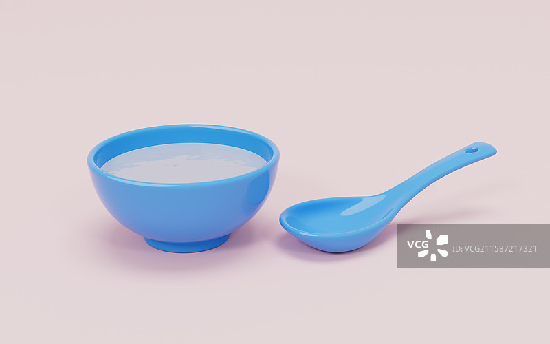一碗粥与汤勺三维渲染图片素材