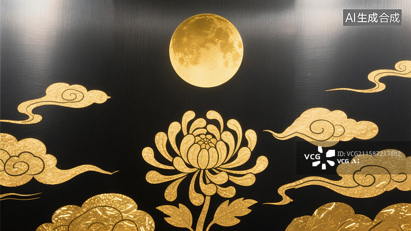 【AI数字艺术】中秋节国潮金箔扁平海报背景图片素材