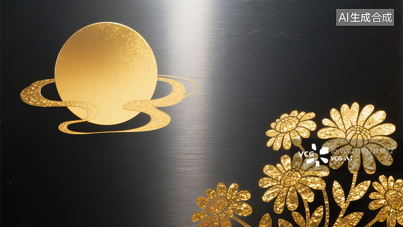 【AI数字艺术】中秋节国潮金箔扁平海报背景图片素材