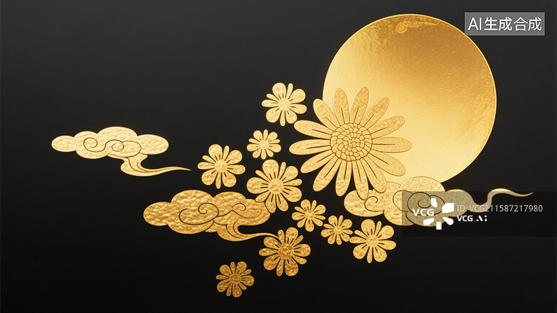【AI数字艺术】中秋节国潮金箔扁平海报背景图片素材