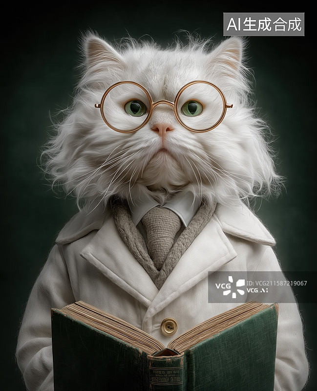 【AI数字艺术】阅读的猫宠物图片素材