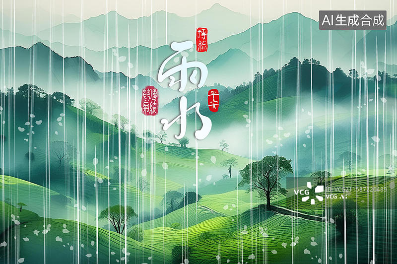 【AI数字艺术】二十四节气雨水图片素材
