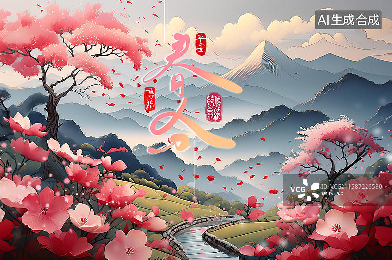 【AI数字艺术】二十四节气春分图片素材