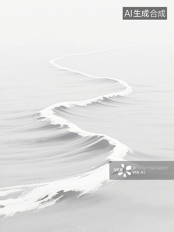 【AI数字艺术】海浪翻滚，白色泡沫在水面上形成波浪状图案，整体呈现出宁静的黑白色调图片素材
