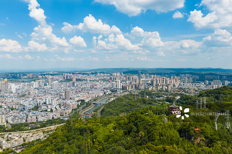 中国四川南充西山风景区开汉楼航拍图图片素材