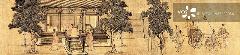 中国南宋李唐绘晋文公复国图绢本人物工笔画卷图片素材