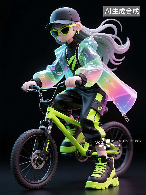 【AI数字艺术】时尚女孩骑自行车图片素材
