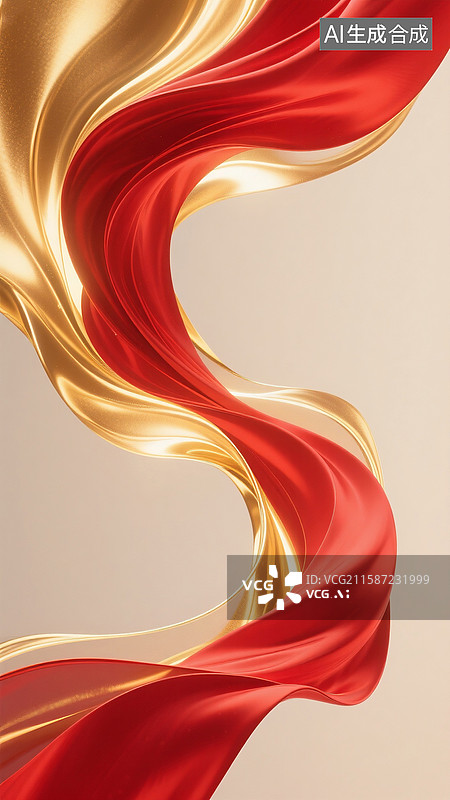 【AI数字艺术】金红流动的抽象织物丝绸图片素材