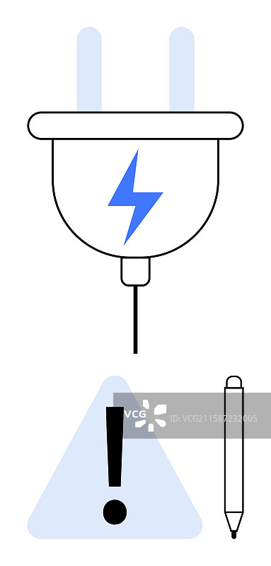 带有闪电警告标志的电插头图片素材