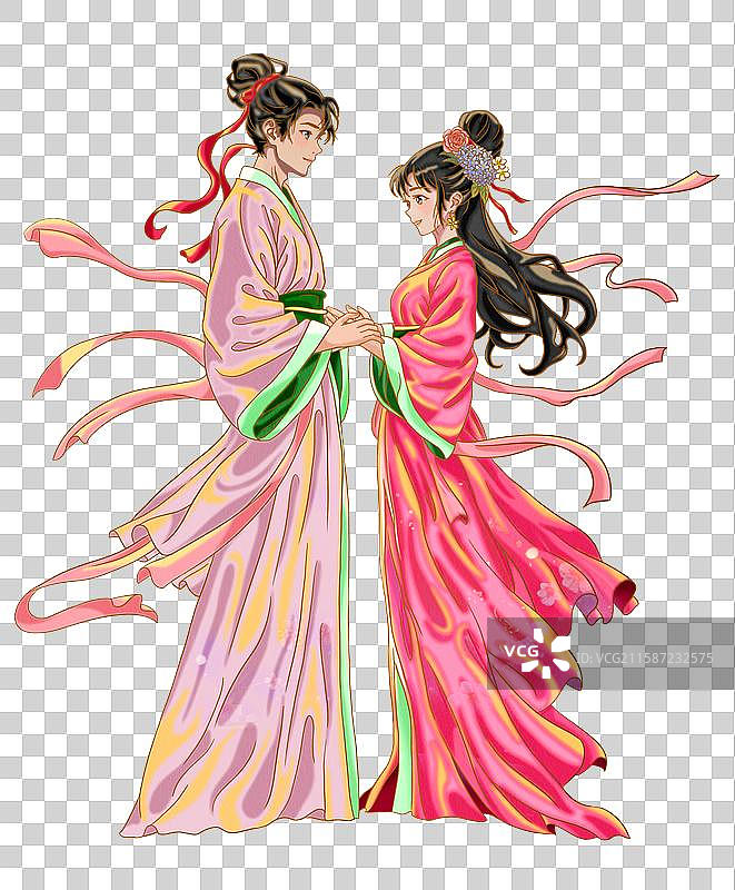 古装卡通手绘插画日漫国风浪漫情侣元素图片素材
