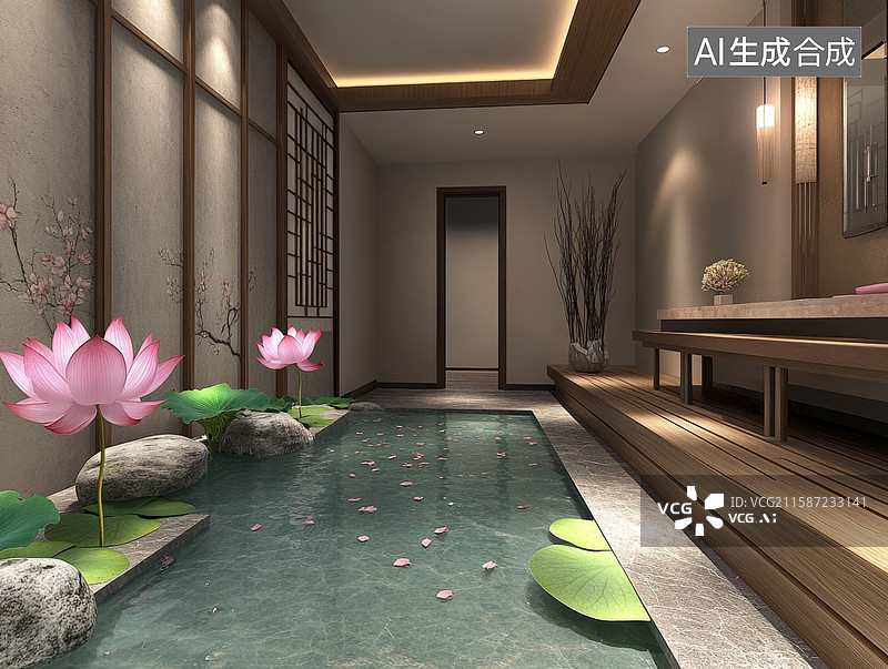 【AI数字艺术】室内禅意水景设计图片素材