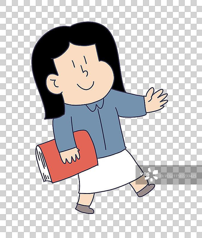 手持书本挥手的女性卡通形象图片素材