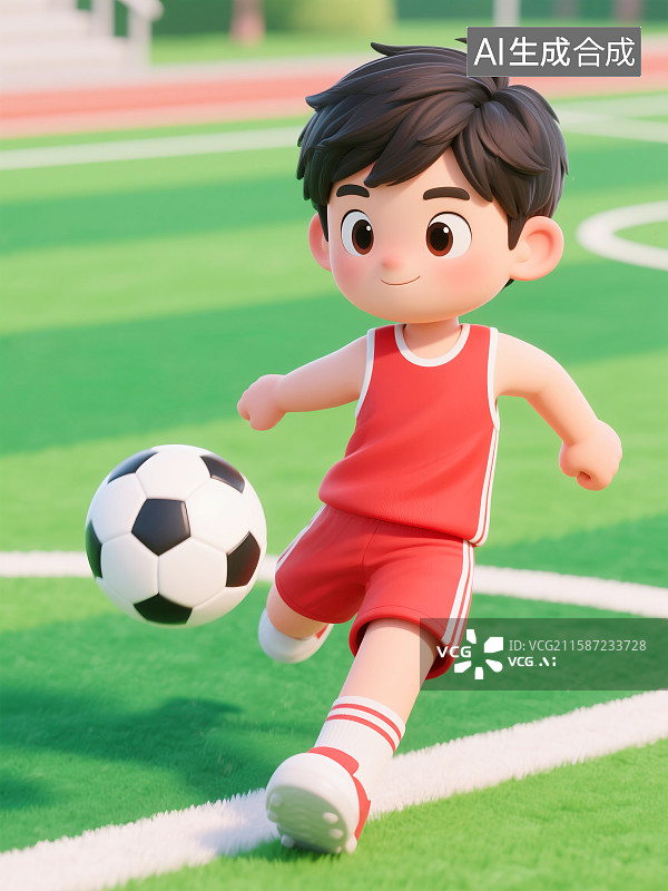 【AI数字艺术】运动场上踢足球的运动员插画图片素材