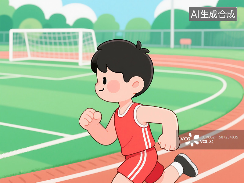 【AI数字艺术】运动场跑步的运动员插画图片素材
