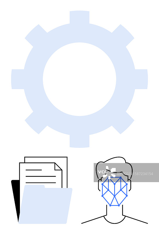 带有齿轮的面部识别技术文件夹图片素材