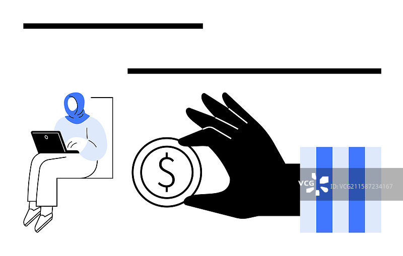 远程工作者使用笔记本电脑，手部过大图片素材