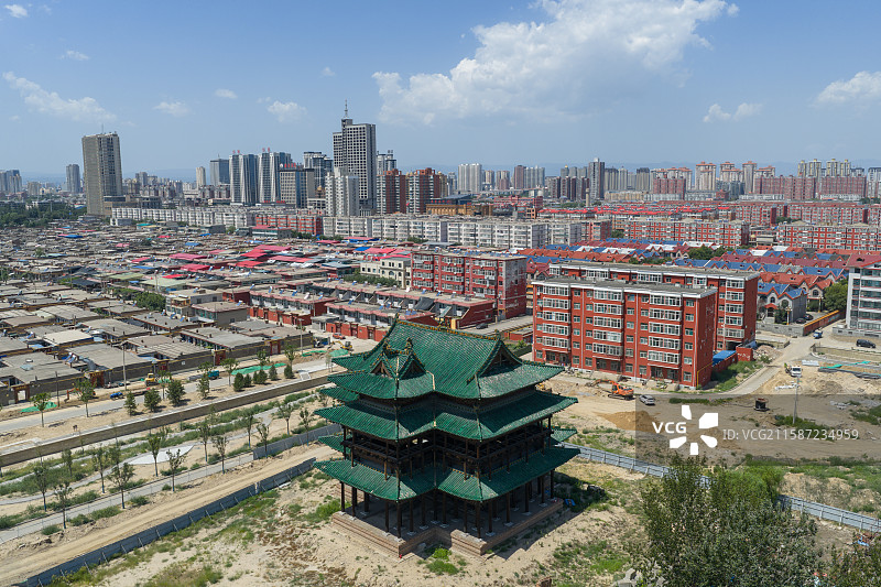 航拍山西吕梁孝义古城城隍庙主体建筑图片素材