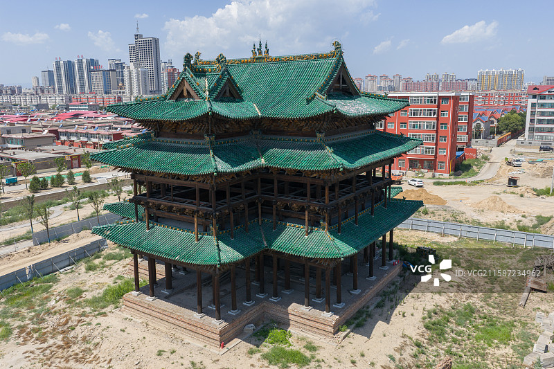 航拍山西吕梁孝义古城城隍庙主体建筑图片素材