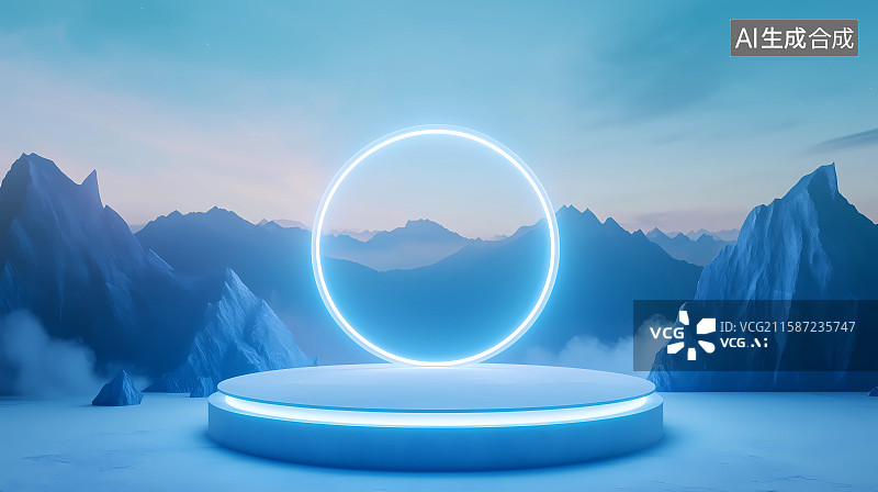 【AI数字艺术】抽象山脉背景发光产品展台图片素材