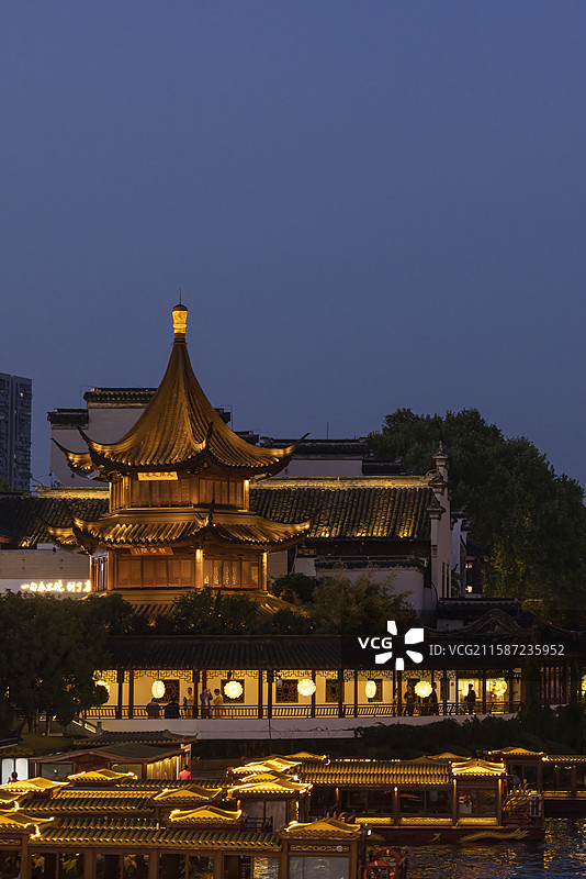 南京秦淮河夫子庙灯光夜景图片素材