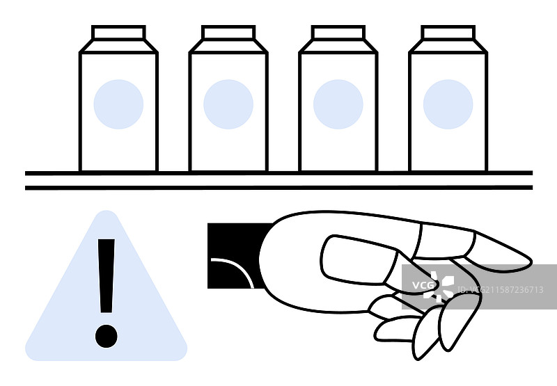 机械手指向带有警告标志的瓶子图片素材
