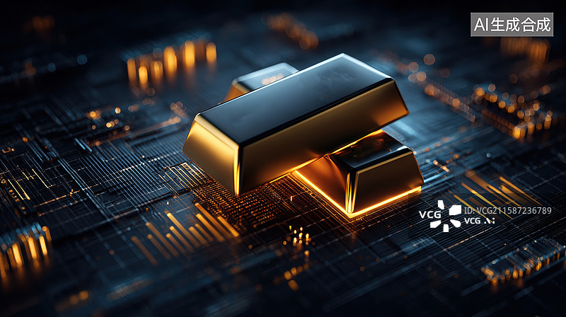 【AI数字艺术】金色条块置于电路板上图片素材