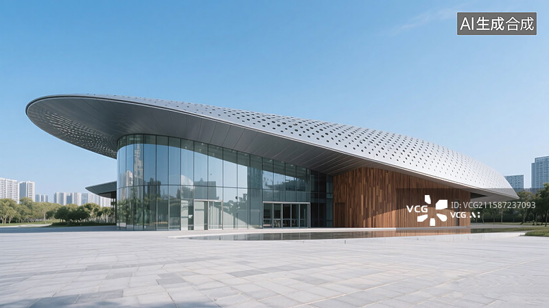 【AI数字艺术】未来感建筑，曲面建筑，科技感建筑，汽车广告背景图图片素材