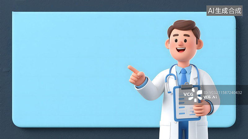 【AI数字艺术】蓝色背景上3D卡通医生背景图片素材