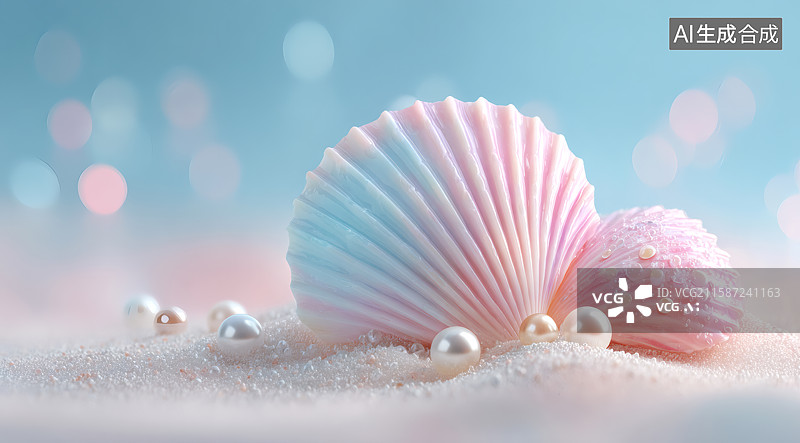 【AI数字艺术】沙滩上的贝壳和珍珠图片素材
