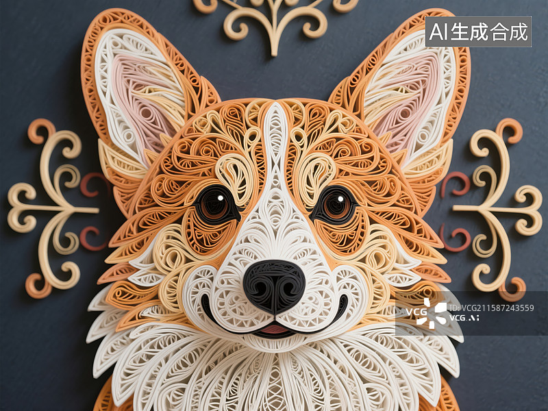 【AI数字艺术】精美的纸艺狗头像图片素材