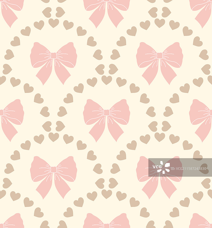 无缝图案，粉色蝴蝶结和心形图案图片素材