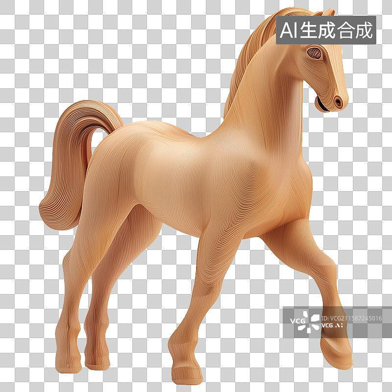 【AI数字艺术】3D风格木雕主题之生肖马元素图片素材